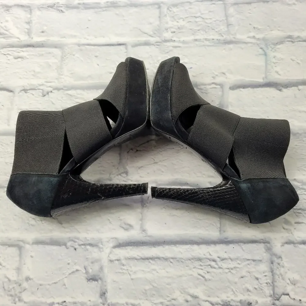 Jenni Kayne Black Suede Platform Heels with Snakeskin Accent size 8
